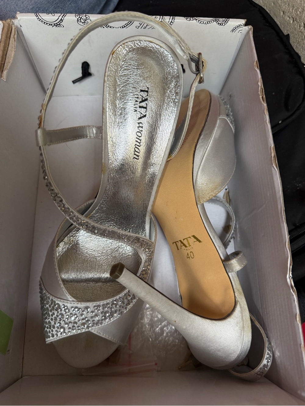 Silver Open-Toe Slingback Heels